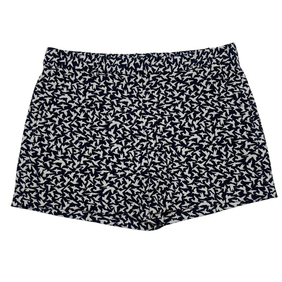 {Zara Basic} Peace Dove Bird Print Crepe Polyester Navy Cream Dress Shorts - Picture 1 of 6